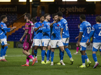 Kyle Wootton #19 of Stockport County F.C. celebrates his goal with teammates during the FA Cup First Round match between Stockport County an...