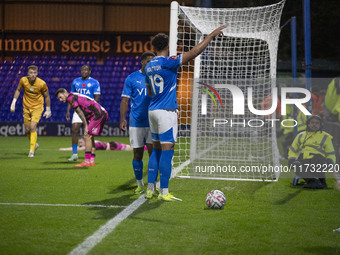 Kyle Wootton #19 of Stockport County F.C. celebrates his goal during the FA Cup First Round match between Stockport County and Forest Green...