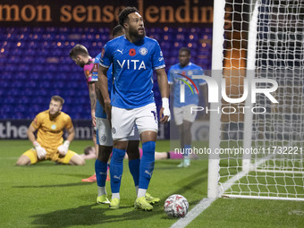 Kyle Wootton #19 of Stockport County F.C. celebrates his goal during the FA Cup First Round match between Stockport County and Forest Green...