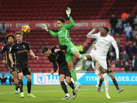 Coventry City goalkeeper Oliver Dovin spills a Middlesbrough cross during the Sky Bet Championship match between Middlesbrough and Coventry...