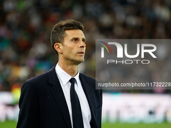 Juventus's head coach Thiago Motta is present during the Italian Serie A Enilive soccer championship football match between Udinese Calcio a...