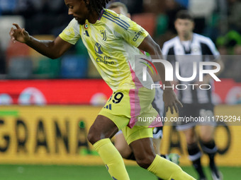 Khephren Thuram of Juventus plays during the Italian Serie A Enilive soccer championship match between Udinese Calcio and Juventus FC at Blu...