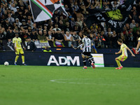 Nicolo Savona of Juventus scores a goal during the Italian Serie A Enilive soccer championship match between Udinese Calcio and Juventus FC...