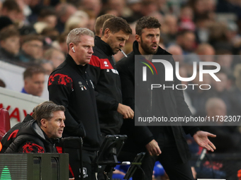 Middlesbrough Coach Grant Leadbitter, Middlesbrough Coach Johnathan Woodgate, and Middlesbrough Head Coach Michael Carrick discuss during th...