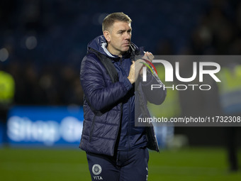 Stockport County manager Dave Challinor applauds at full time during the FA Cup First Round match between Stockport County and Forest Green...