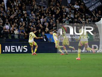 Nicolo Savona of Juventus celebrates after scoring a goal during the Italian Serie A Enilive soccer championship football match between Udin...