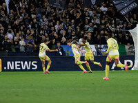 Nicolo Savona of Juventus celebrates after scoring a goal during the Italian Serie A Enilive soccer championship football match between Udin...