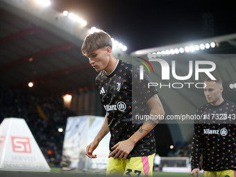 Andrea Cambiaso of Juventus participates in the Italian Serie A Enilive soccer championship football match between Udinese Calcio and Juvent...