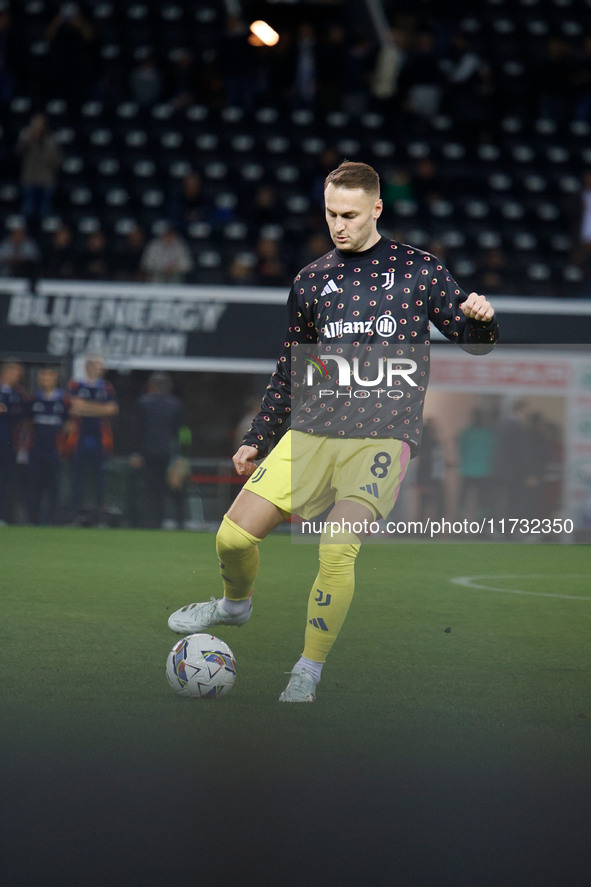 Teun Koopmeiners of Juventus participates in the Italian Serie A Enilive soccer championship match between Udinese Calcio and Juventus FC at...