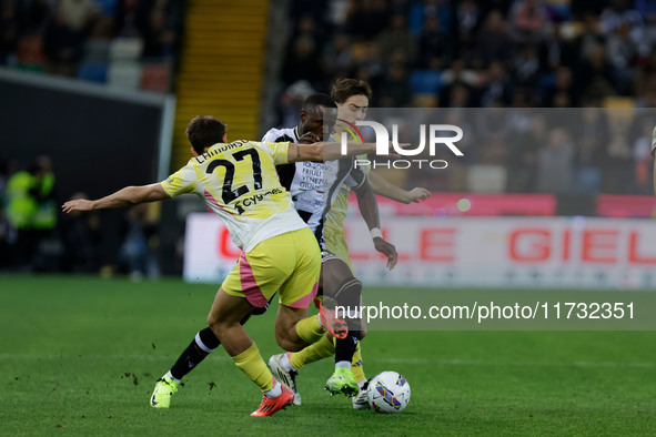 During the Italian Serie A Enilive soccer championship football match between Udinese Calcio and Juventus FC at Bluenergy Stadium in Udine,...