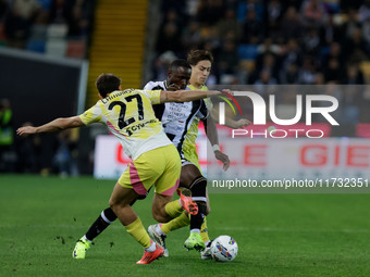 During the Italian Serie A Enilive soccer championship football match between Udinese Calcio and Juventus FC at Bluenergy Stadium in Udine,...