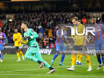 Goalkeeper #1, Jose Sa of Wolves, collects the ball during the Premier League match between Wolverhampton Wanderers and Crystal Palace at Mo...