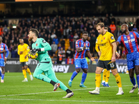 Goalkeeper #1, Jose Sa of Wolves, collects the ball during the Premier League match between Wolverhampton Wanderers and Crystal Palace at Mo...