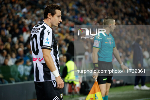 Florian Thauvin of Udinese participates in the Italian Serie A Enilive soccer championship match between Udinese Calcio and Juventus FC at B...