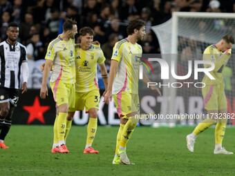 Nicolo Savona of Juventus celebrates after scoring a goal during the Italian Serie A Enilive soccer championship football match between Udin...