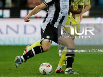 Jesper Karlstrom of Udinese plays against Khephren Thuram of Juventus during the Italian Serie A Enilive soccer championship match between U...