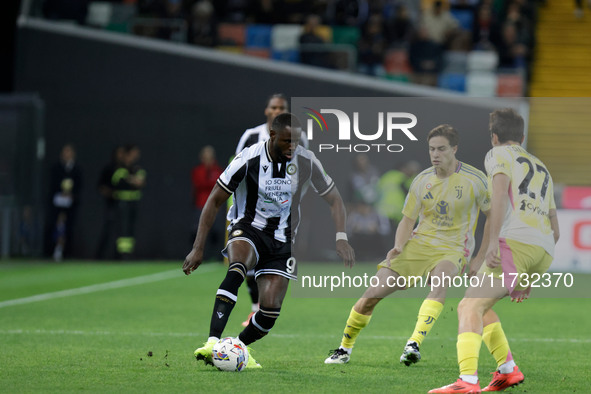 During the Italian Serie A Enilive soccer championship football match between Udinese Calcio and Juventus FC at Bluenergy Stadium in Udine,...