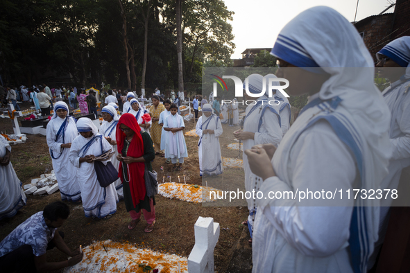 Nuns offer prayers on the grave during the All Souls' Day observation in Guwahati, India, on November 2, 2024. All Souls' Day is a Christian...