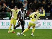 Keinan Davis of Udinese plays against Teun Koopmeiners of Juventus during the Italian Serie A Enilive soccer championship match between Udin...