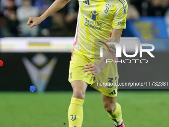 Nicolo Savona of Juventus participates in the Italian Serie A Enilive soccer championship match between Udinese Calcio and Juventus FC at Bl...