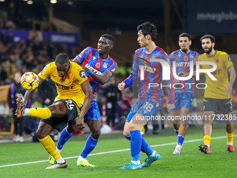 Toti Gomes of Wolves clears the ball over his head during the Premier League match between Wolverhampton Wanderers and Crystal Palace at Mol...