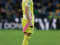 Dusan Vlahovic of Juventus participates in the Italian Serie A Enilive soccer championship football match between Udinese Calcio and Juventu...