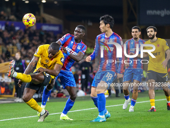 Toti Gomes of Wolves clears the ball over his head during the Premier League match between Wolverhampton Wanderers and Crystal Palace at Mol...