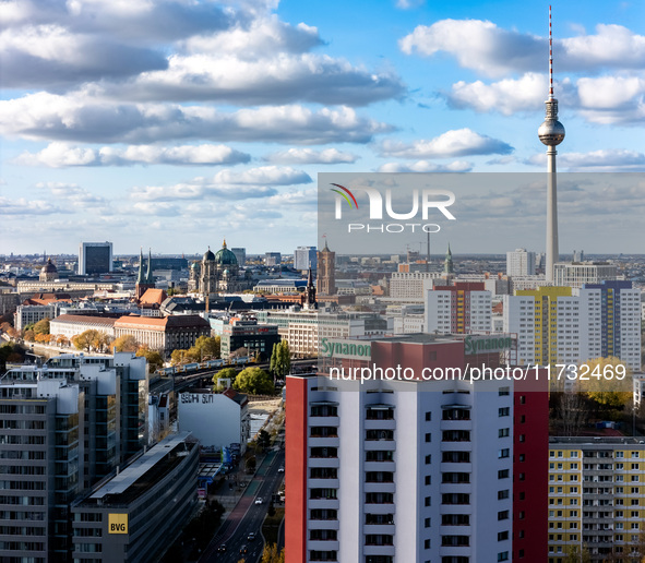 A drone captures a view in Berlin, Germany, on November 2, 2024. 