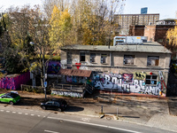 A drone captures a view of the club About Blank in Markgrafendamm in Berlin, Germany, on November 2, 2024. (