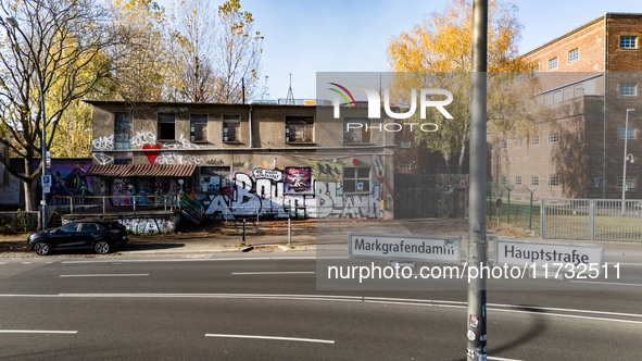 A drone captures a view of the club About Blank in Markgrafendamm in Berlin, Germany, on November 2, 2024. 