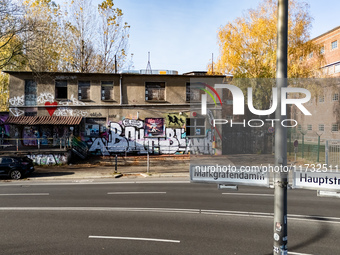 A drone captures a view of the club About Blank in Markgrafendamm in Berlin, Germany, on November 2, 2024. (