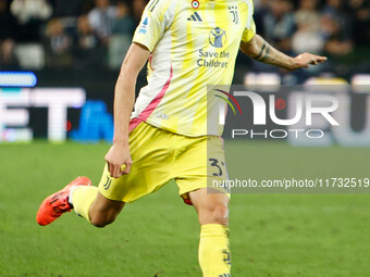 Nicolo Savona of Juventus participates in the Italian Serie A Enilive soccer championship match between Udinese Calcio and Juventus FC at Bl...