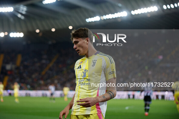 Nicolo Savona of Juventus participates in the Italian Serie A Enilive soccer championship match between Udinese Calcio and Juventus FC at Bl...