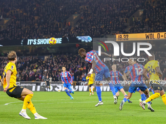 Trevoh Chalobah of Crystal Palace heads the set piece ball clear during the Premier League match between Wolverhampton Wanderers and Crystal...