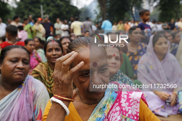 Minority people participate in a protest demanding protections for Hindus and other minorities in Dhaka, Bangladesh, on November 2, 2024. Fo...