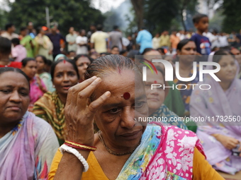 Minority people participate in a protest demanding protections for Hindus and other minorities in Dhaka, Bangladesh, on November 2, 2024. Fo...