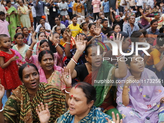 Minority people participate in a protest demanding protections for Hindus and other minorities in Dhaka, Bangladesh, on November 2, 2024. Fo...