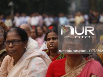 Minority people participate in a protest demanding protections for Hindus and other minorities in Dhaka, Bangladesh, on November 2, 2024. Fo...