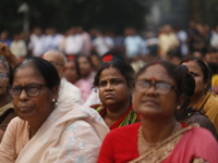 Minority people participate in a protest demanding protections for Hindus and other minorities in Dhaka, Bangladesh, on November 2, 2024. Fo...