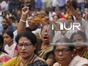 Minority people participate in a protest demanding protections for Hindus and other minorities in Dhaka, Bangladesh, on November 2, 2024. Fo...