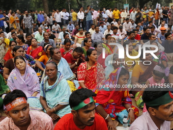 Minority people participate in a protest demanding protections for Hindus and other minorities in Dhaka, Bangladesh, on November 2, 2024. Fo...