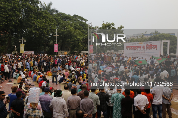 Minority people participate in a protest demanding protections for Hindus and other minorities in Dhaka, Bangladesh, on November 2, 2024. Fo...