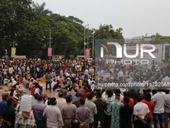 Minority people participate in a protest demanding protections for Hindus and other minorities in Dhaka, Bangladesh, on November 2, 2024. Fo...