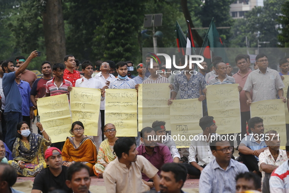 Minority people participate in a protest demanding protections for Hindus and other minorities in Dhaka, Bangladesh, on November 2, 2024. Fo...