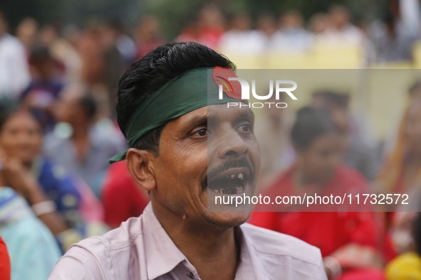 Minority people participate in a protest demanding protections for Hindus and other minorities in Dhaka, Bangladesh, on November 2, 2024. Fo...