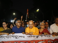 Minority people participate in a protest demanding protections for Hindus and other minorities in Dhaka, Bangladesh, on November 2, 2024. Fo...