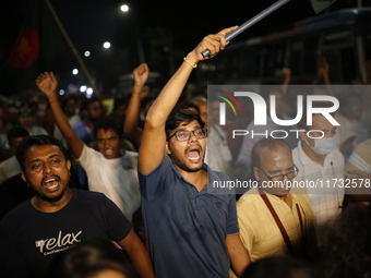 Minority people participate in a protest demanding protections for Hindus and other minorities in Dhaka, Bangladesh, on November 2, 2024. Fo...