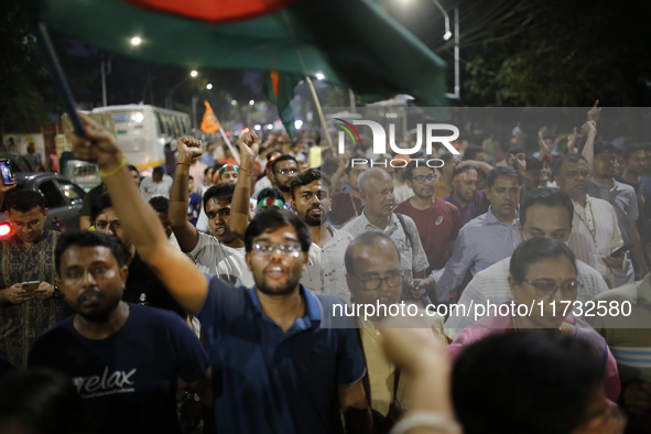 Minority people participate in a protest demanding protections for Hindus and other minorities in Dhaka, Bangladesh, on November 2, 2024. Fo...