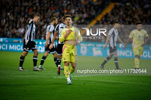 Francisco Conceicao of Juventus participates in the Italian Serie A Enilive soccer championship match between Udinese Calcio and Juventus FC...