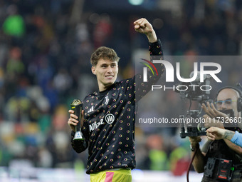 Nicolo Savona of Juventus participates in the Italian Serie A Enilive soccer championship match between Udinese Calcio and Juventus FC at Bl...